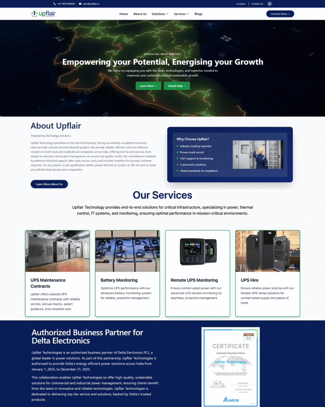 Upflair Power & Data Center Solutions Website